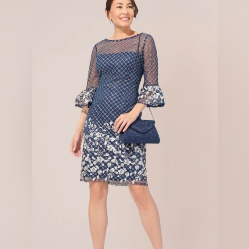Adrianna Papell Women's Boat-Neck Mesh-Overlay Dress Size 4